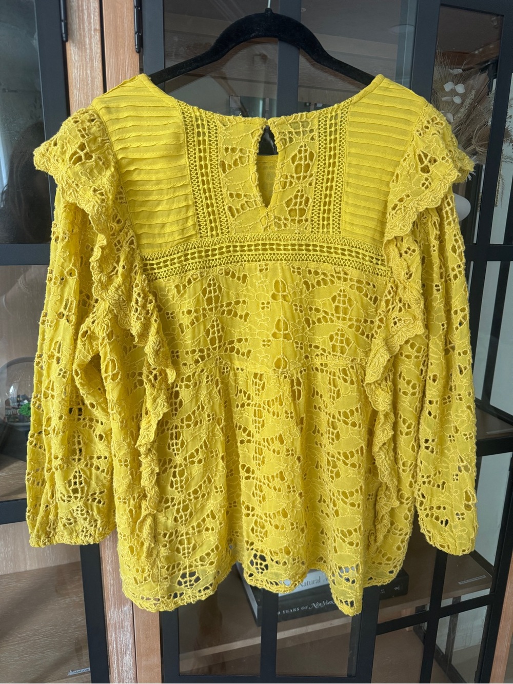 Anthropologie Clementine Blouse Eyelet Ruffle top Puffed long Sleeve marigold - Picture 4 of 11